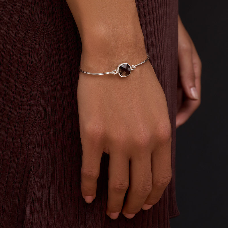 Tetra Bangle, Smokey Quartz, Silver
