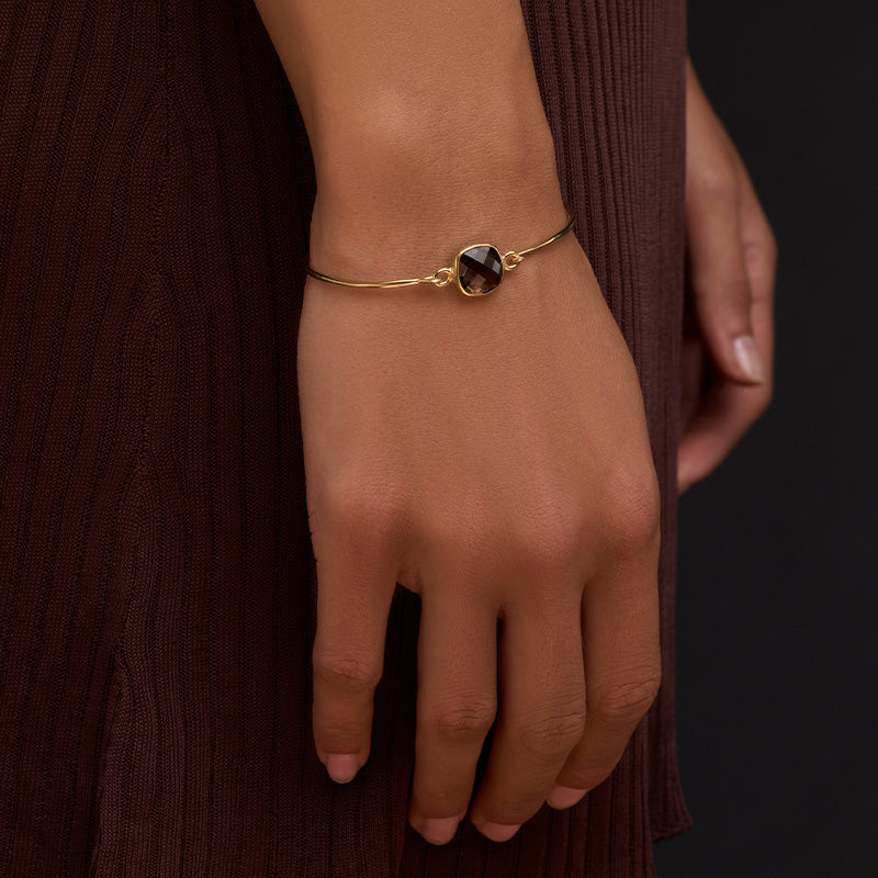 Tetra Bangle, Smokey Quartz, Gold
