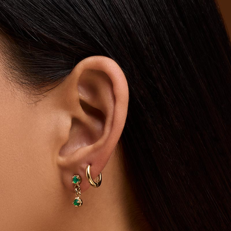 Winkie Duo Stud, Green Onyx, Gold
