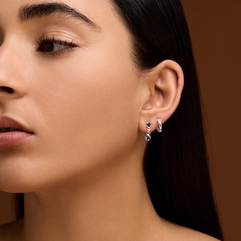 Winkie Duo Stud, Blue Sapphire, Silver