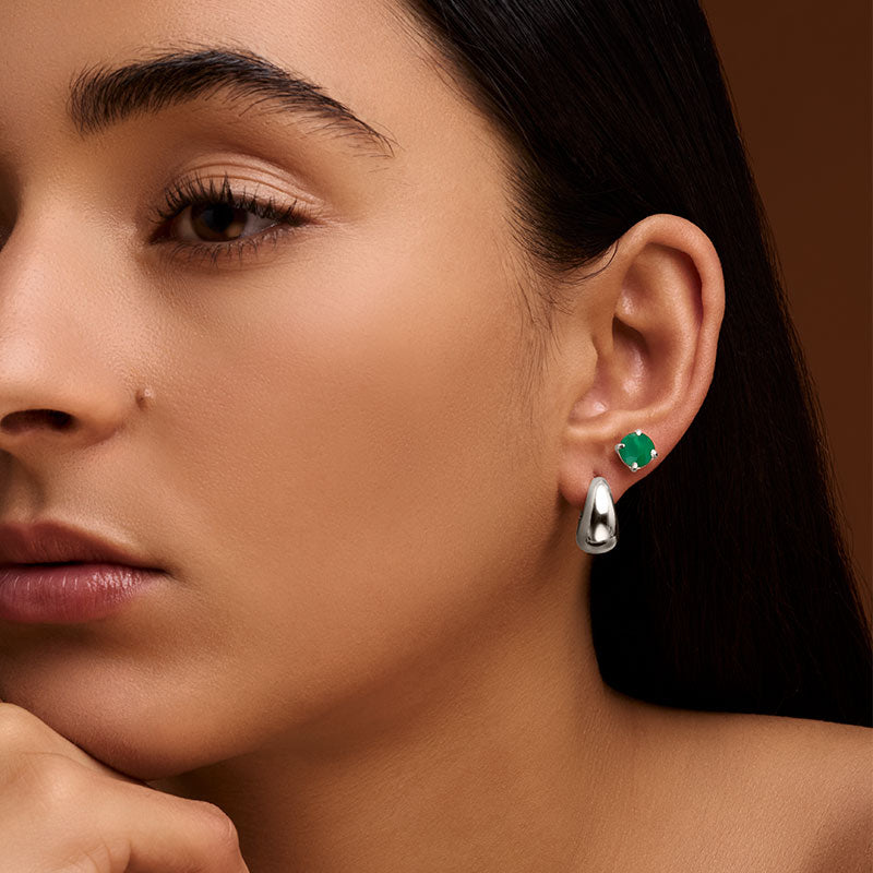 Solitaire Stud, Green Onyx, Silver