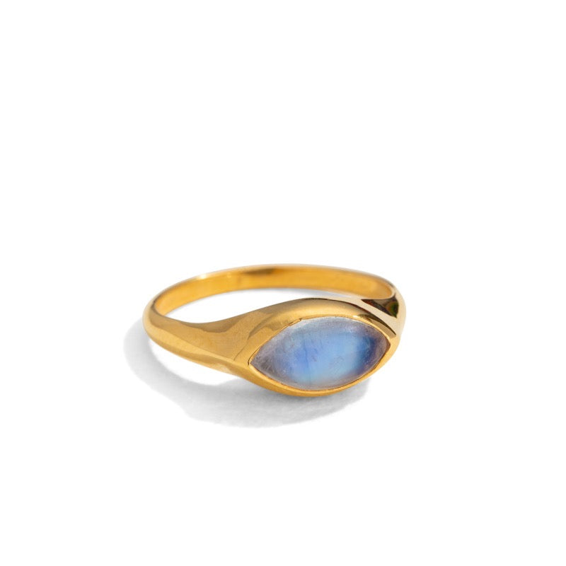 Iris Ring, Rainbow Moonstone, 9kt Yellow Gold