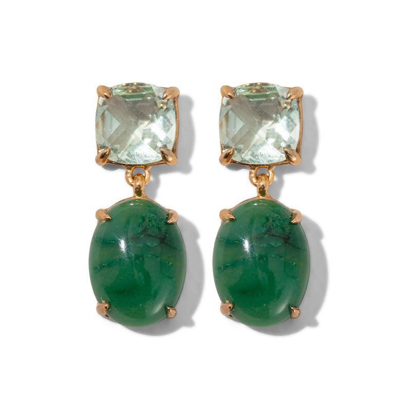 Agnes Stud, Prasiolite & African Jade, Gold