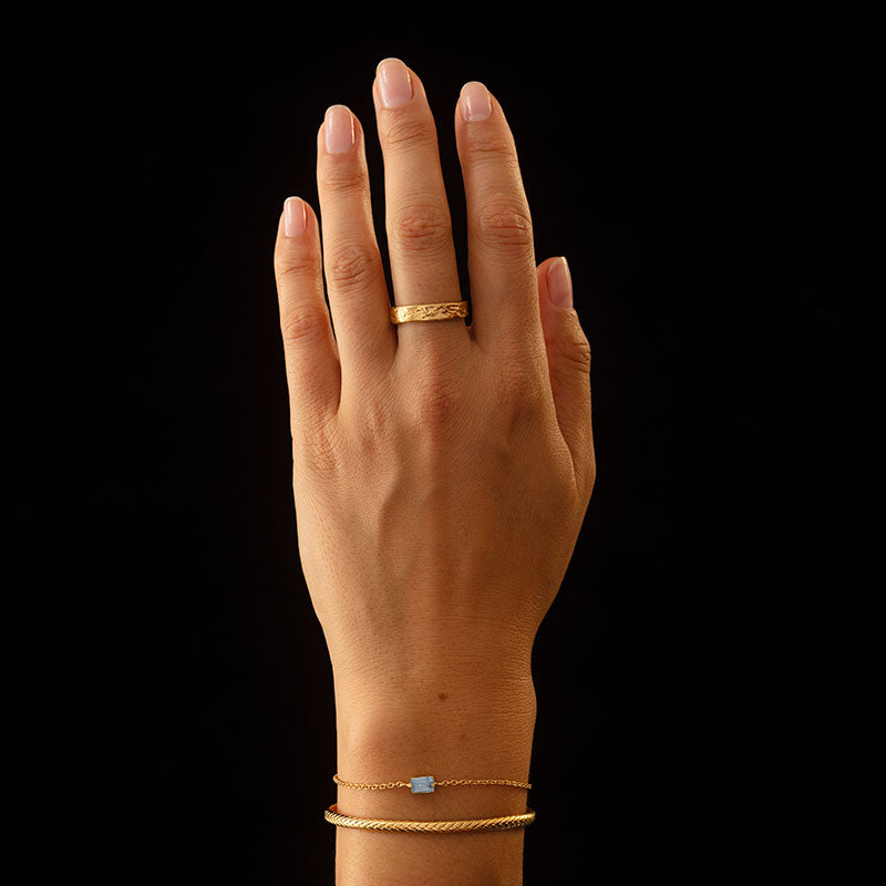 Baguette Mini Bracelet, Aquamarine, 9kt Yellow Gold