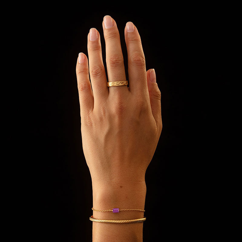 Baguette Mini Bracelet, Ruby, 9kt Yellow Gold