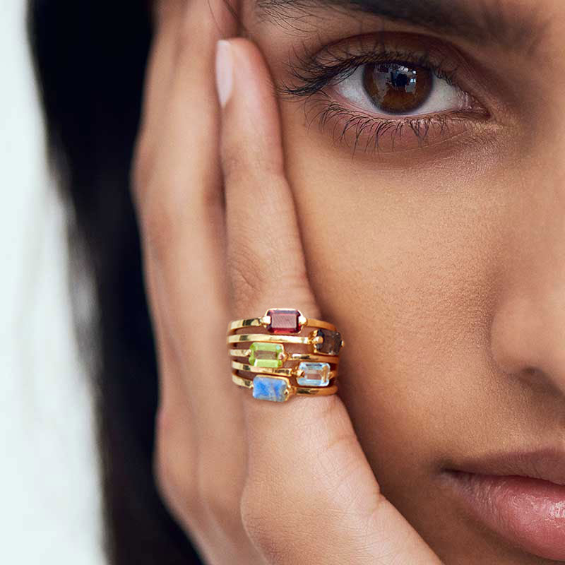 Baguette Ring, Blue Topaz, 9kt Yellow Gold