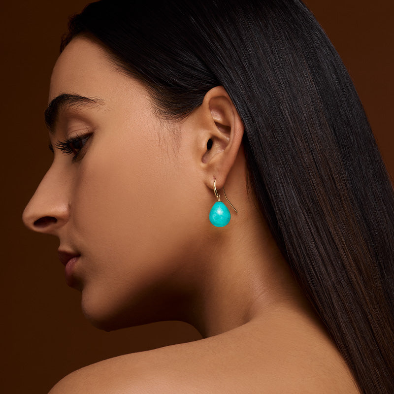 Balloon Earring, Amazonite, 9kt Yellow Gold