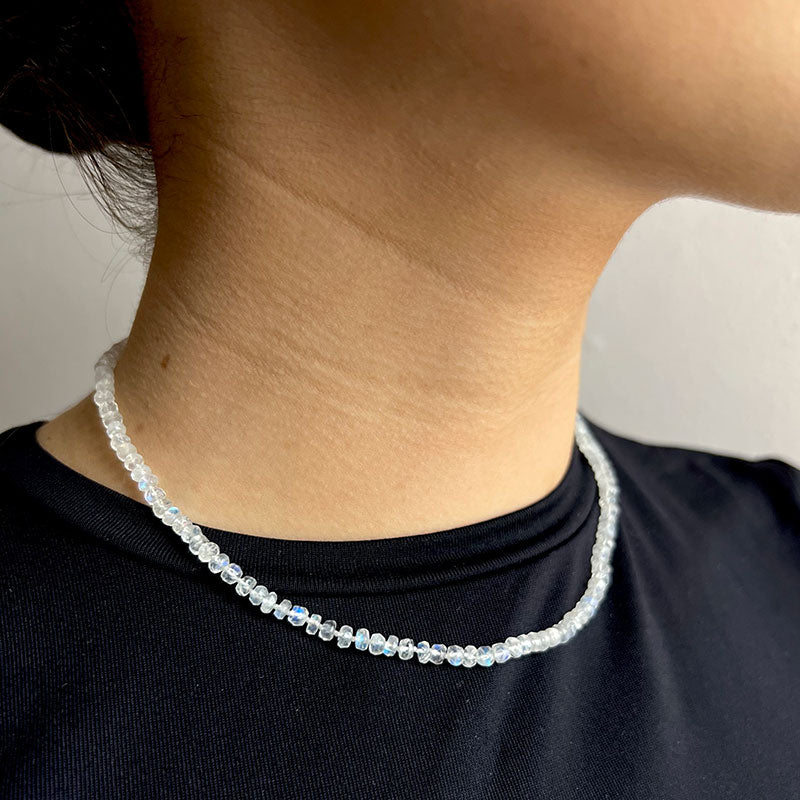 Chronos Necklace, Rainbow Moonstone, 9kt Yellow Gold