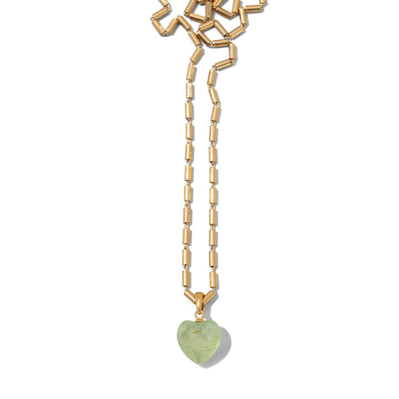 Delos Heart Necklace, Prehnite, Gold