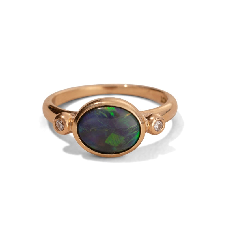 Elektra Ring, Semi Black Opal, 9kt Yellow Gold