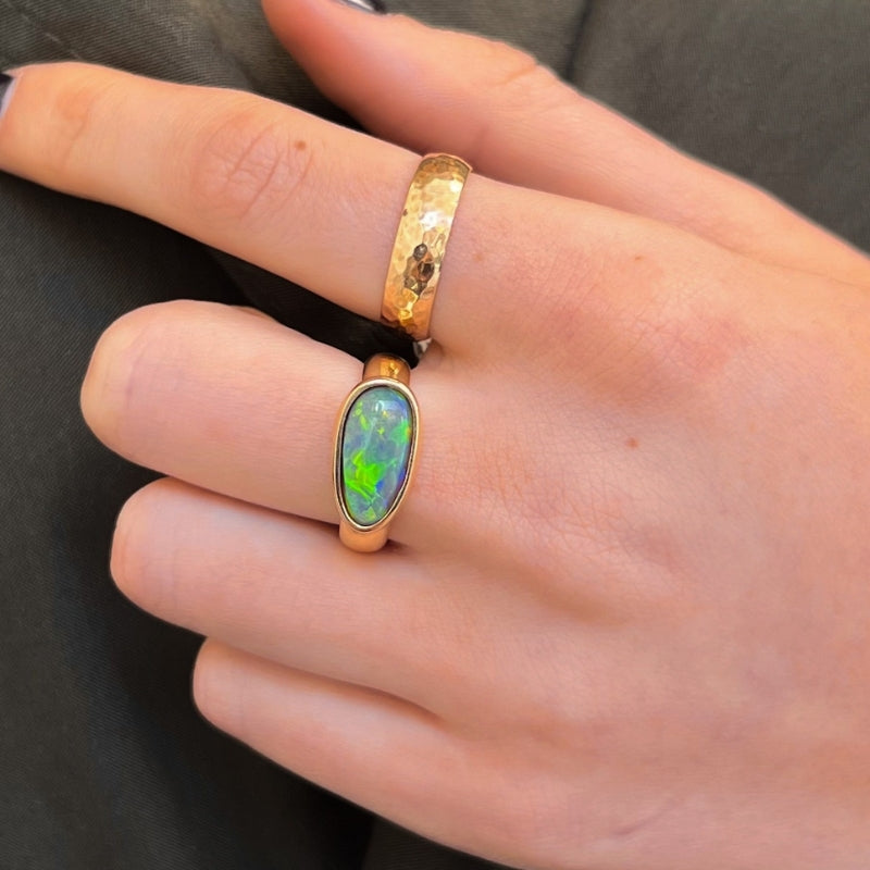 Ellipse Chunky Asymmetric Ring, Black Opal, 9kt Yellow Gold