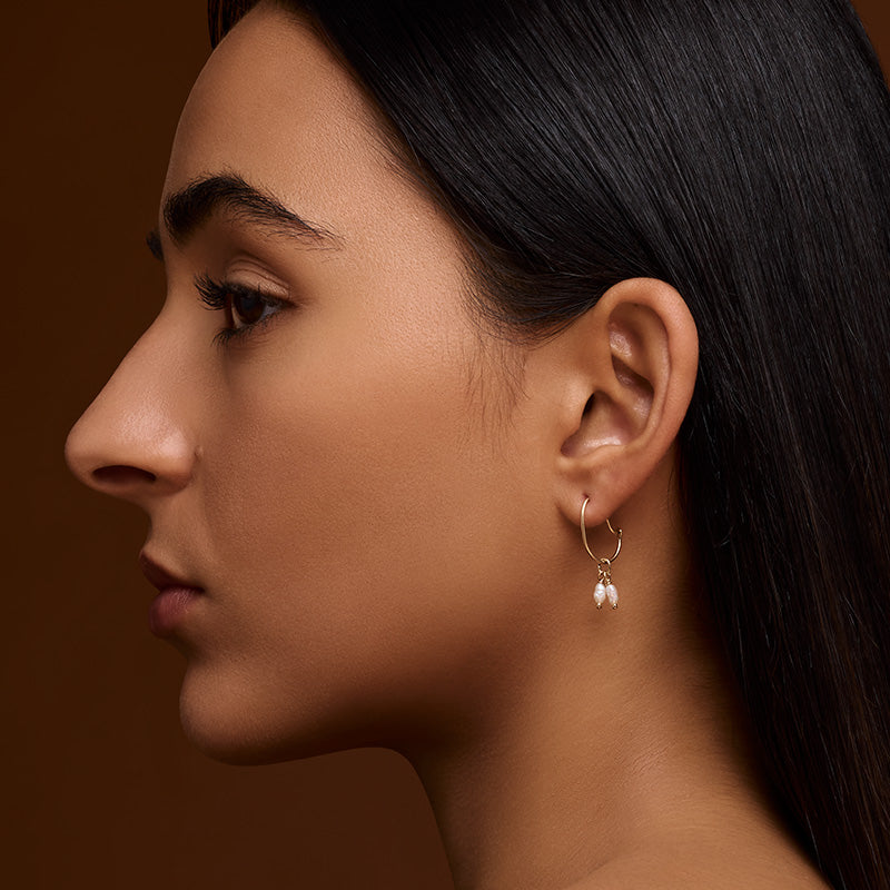 Ellipse Hoop, Seed Pearl, 9kt Yellow Gold