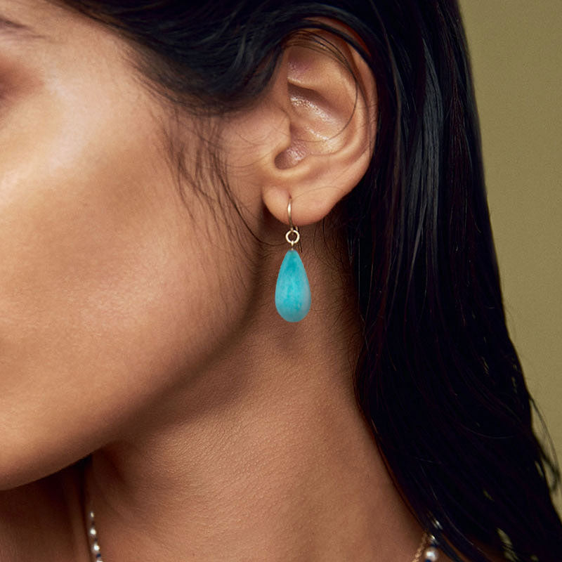 Freya Earring, Amazonite, 9kt Yellow Gold