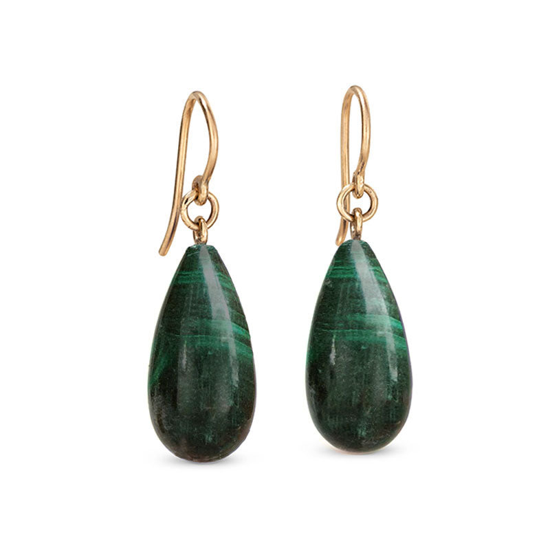 Freya Earring, Malachite, 9kt Yellow Gold