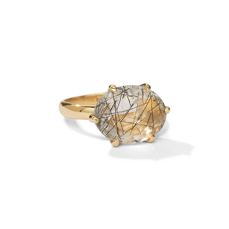 Gigi Ring, Tourmalinated Quartz, 9kt Yellow Gold
