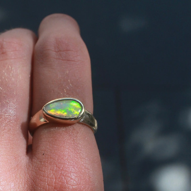 Ellipse Asymmetric Ring, Light Crystal, 9kt Yellow Gold