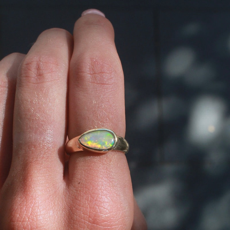 Ellipse Asymmetric Ring, Light Crystal, 9kt Yellow Gold