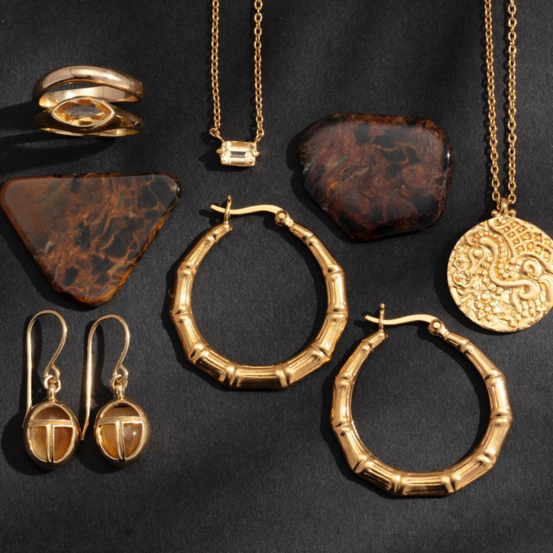 Scarab Amulet Earring, Citrine, Gold