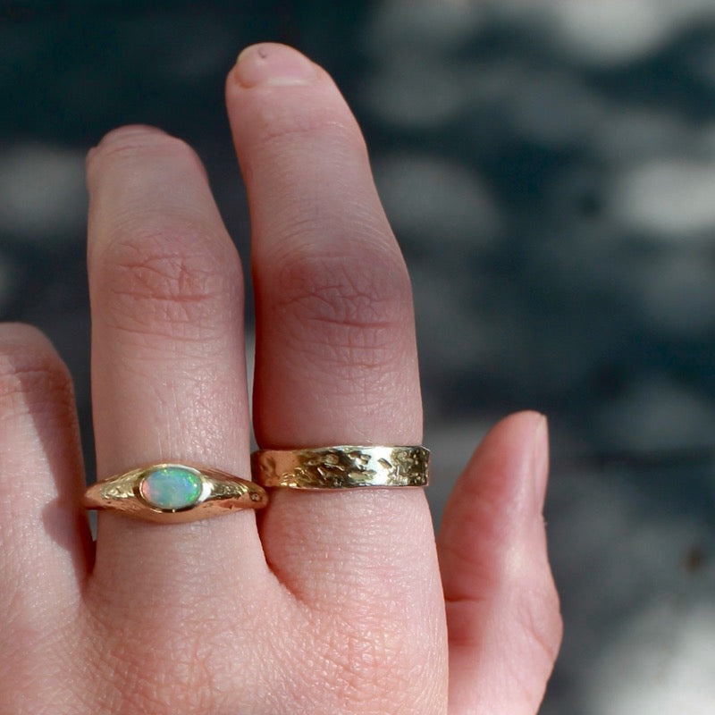 Aurelia Ring, White Opal, 9kt Yellow Gold