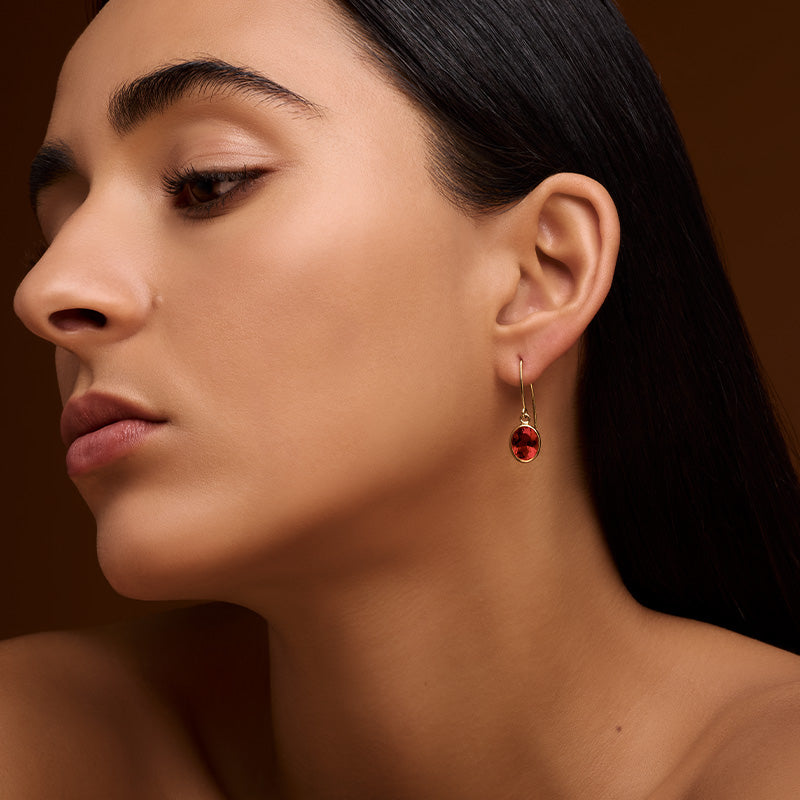 Ida Earring, Garnet, Gold