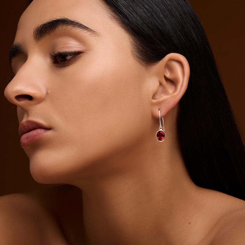Ida Earring, Garnet, Silver