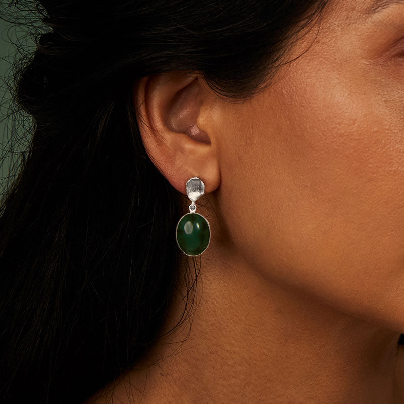 Keshi Stud, African Jade, Silver