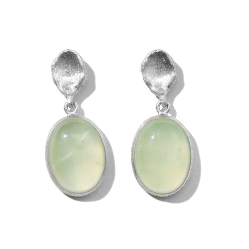 Keshi Stud, Prehnite, Silver