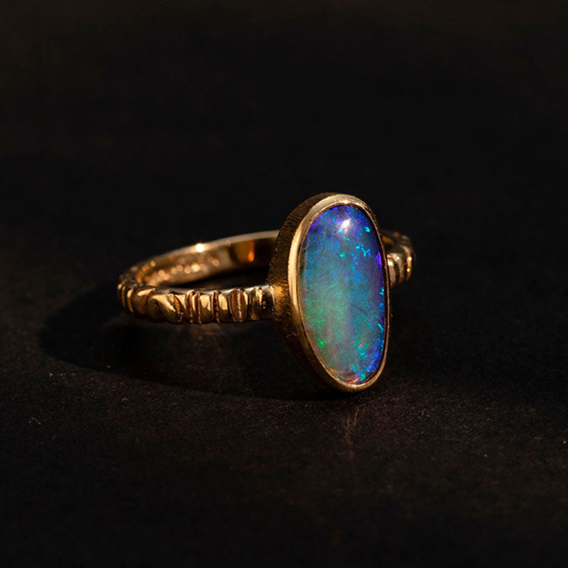 Linea Ring, Lightning Ridge Opal, 9kt Yellow Gold