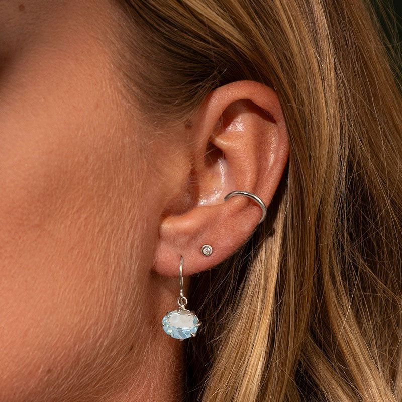 Marie Earring, Blue Topaz, Silver