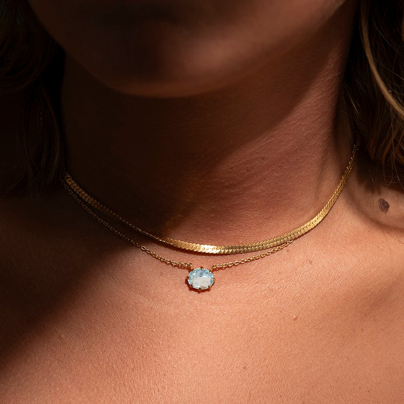 Marie Necklace, Blue Topaz, Gold