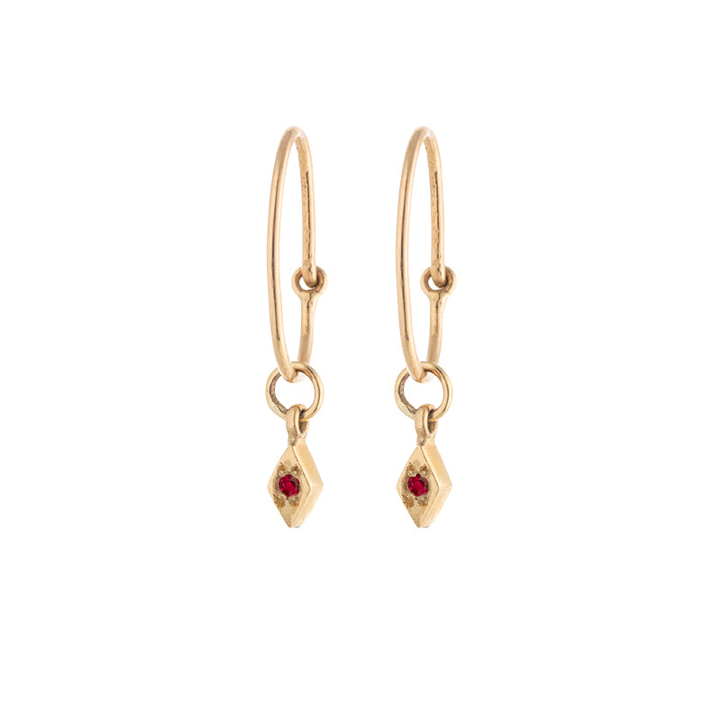 Rhombic Hoop, Ruby, 9kt Yellow Gold