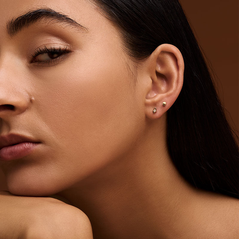 Rhombic Stud Single, Diamond, 9kt Yellow Gold