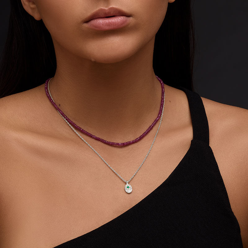 Scarab Necklace, Green Onyx, Silver