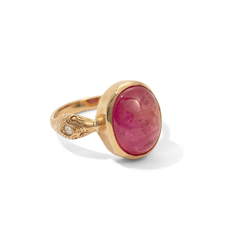 Serpent Ring, Pink Sapphire, 9kt Yellow Gold