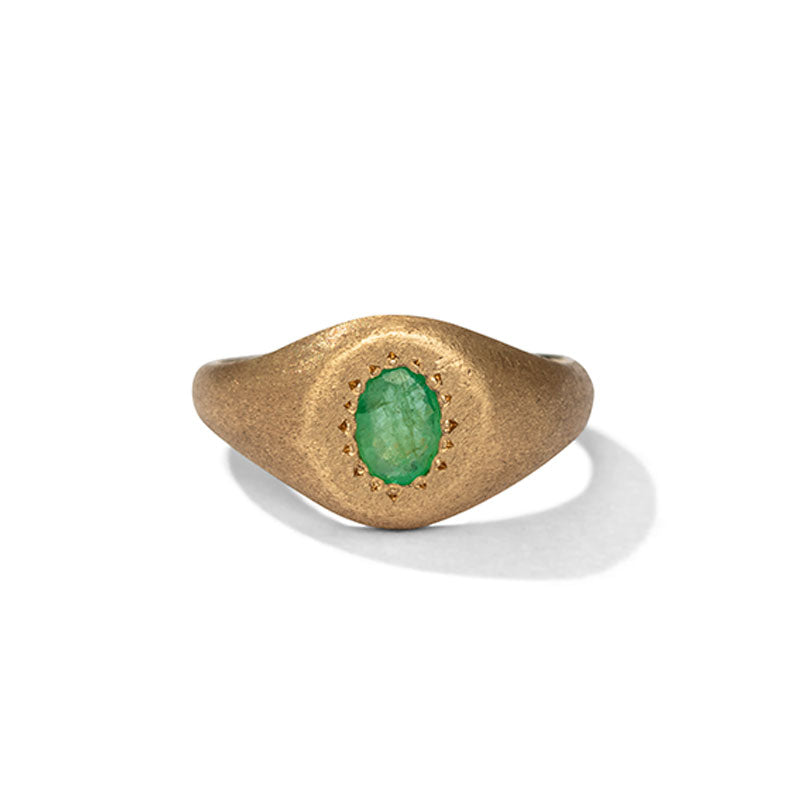 Signet Ring, Emerald, 9kt Yellow Gold