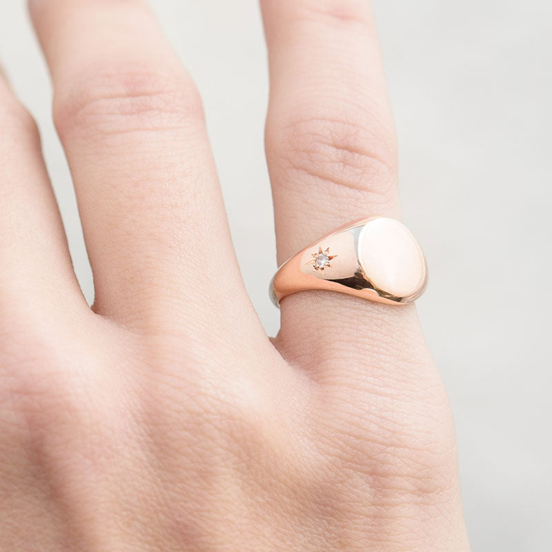 Signet Ring, Diamond Duo, 9kt Rose Gold