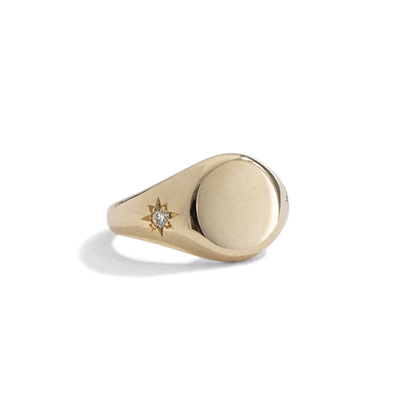 Signet Ring, Diamond Duo, 9kt Yellow Gold