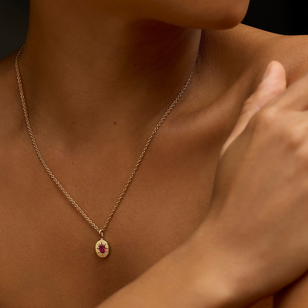 Supernova Necklace, Ruby, 9kt Yellow Gold
