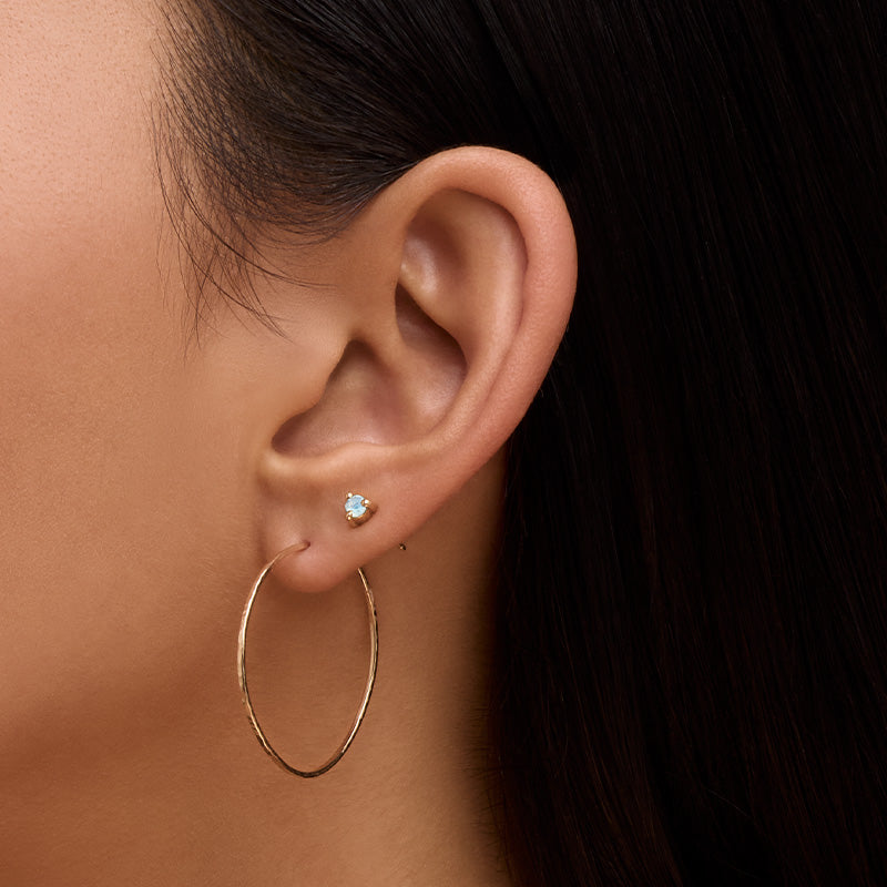 Tiny Stud, Rainbow Moonstone, Gold