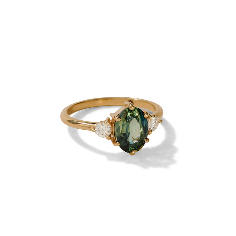 Victoria Ring, Teal Sapphire, 14kt Yellow Gold