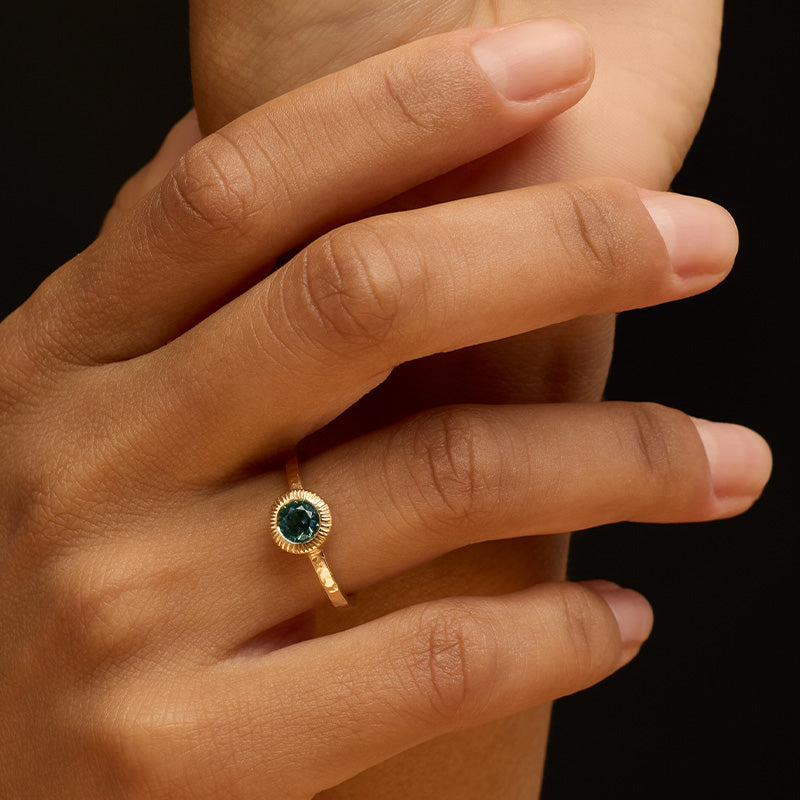 Aeon Ring, Teal Sapphire, 14kt Yellow Gold