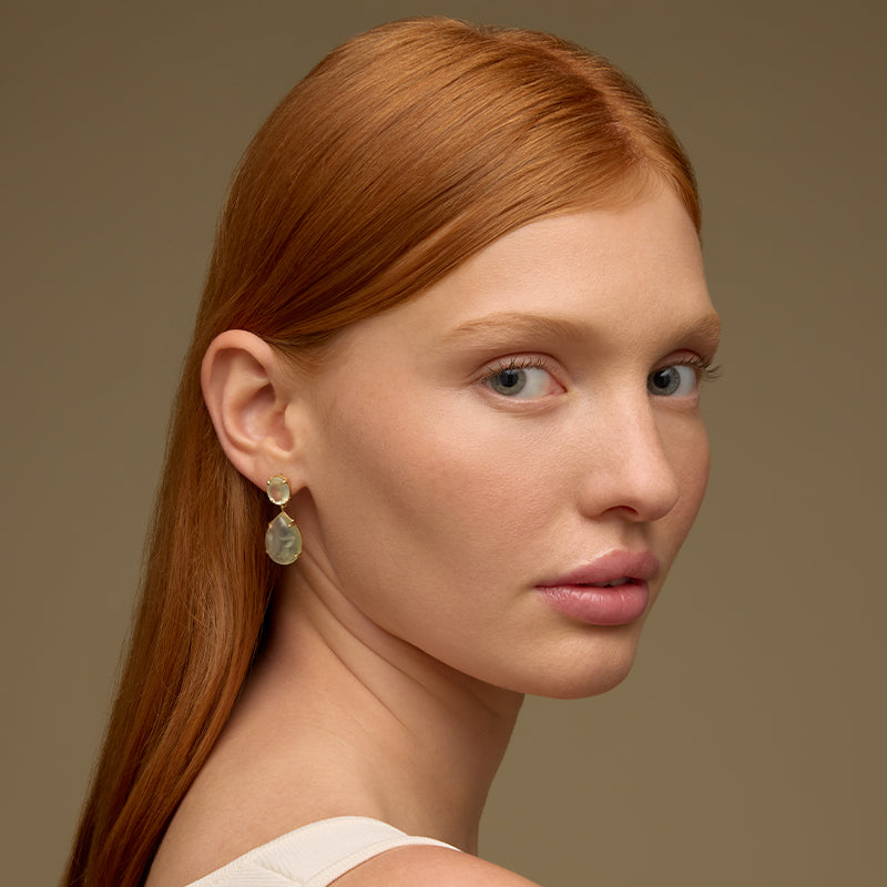 Agatha Stud, Prehnite, Gold