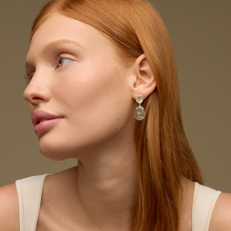 Agatha Stud, Prehnite, Silver