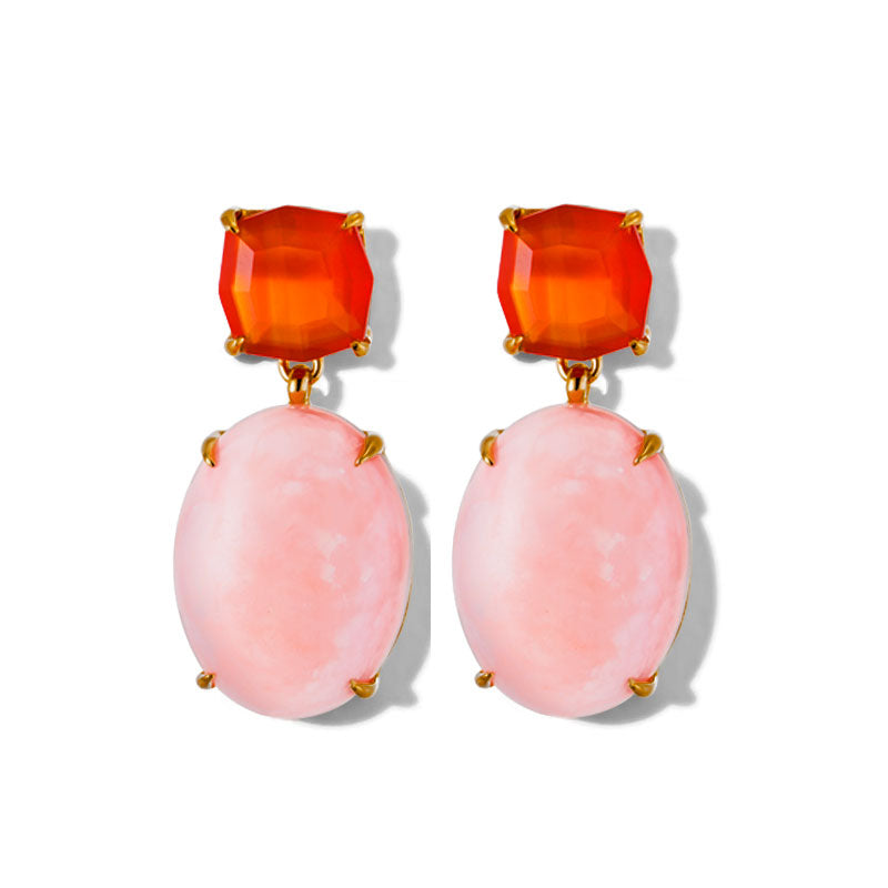 Agnes Stud, Carnelian & Pink Opal, Gold