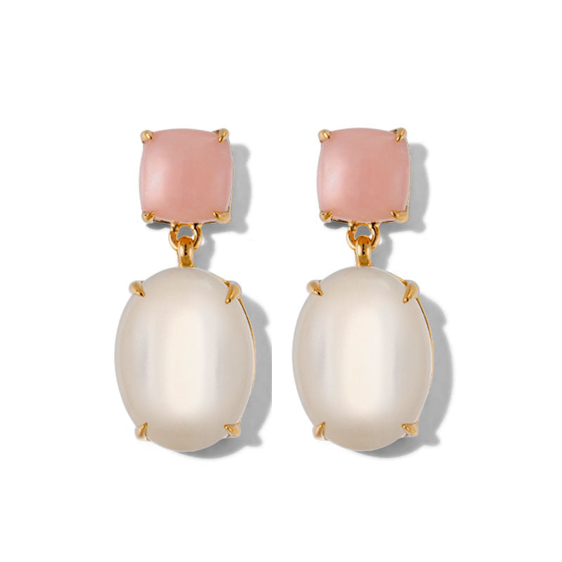 Agnes Stud, Moonstone & Pink Opal, Gold