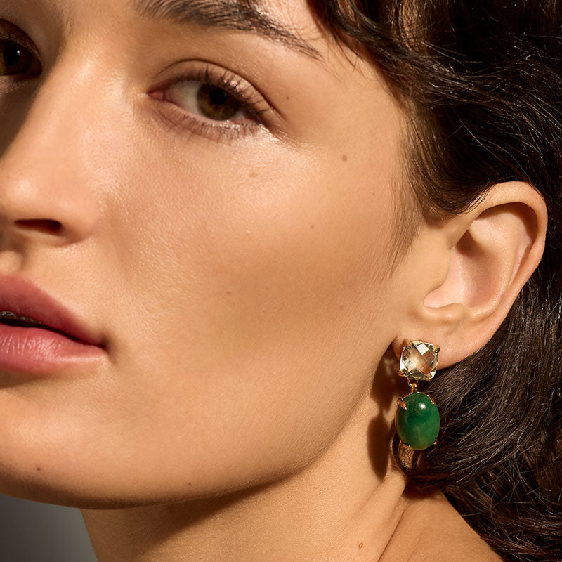 Agnes Stud, Prasiolite & African Jade, Gold
