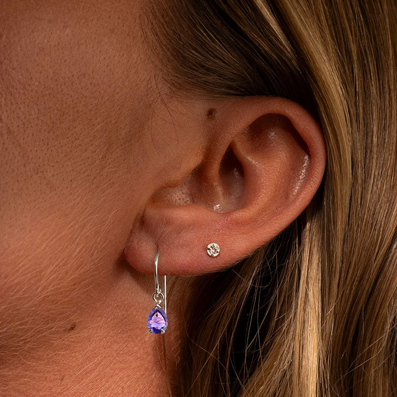 Teardrop Earring, Amethyst, Silver