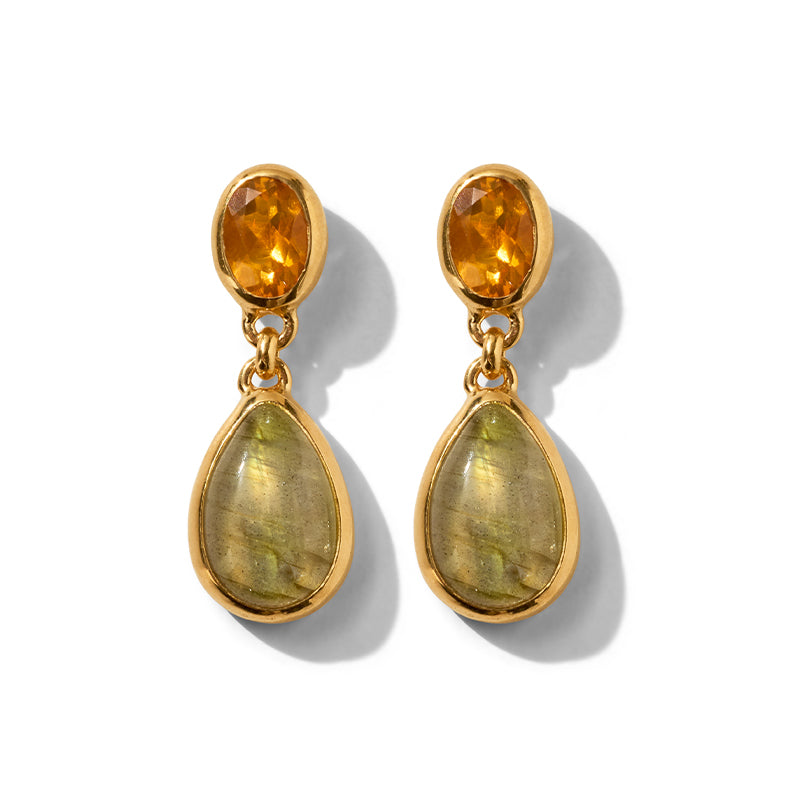 Attica Stud, Citrine & Labradorite, Gold