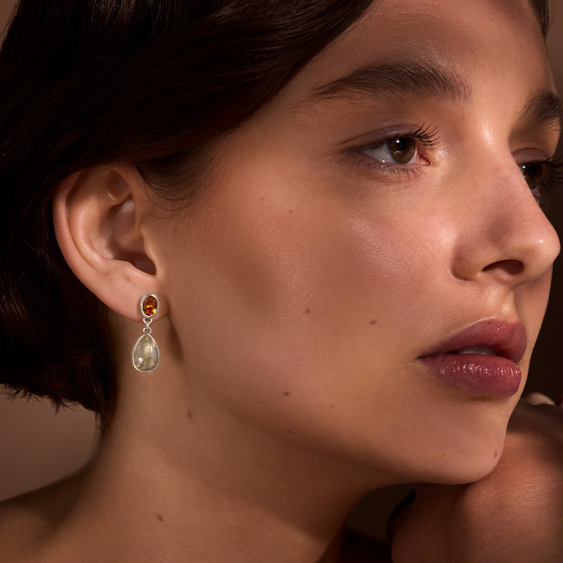 Attica Stud, Citrine & Labradorite, Silver
