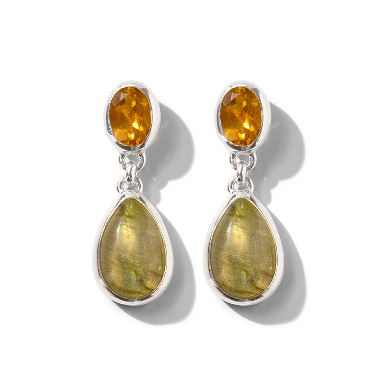Attica Stud, Citrine & Labradorite, Silver